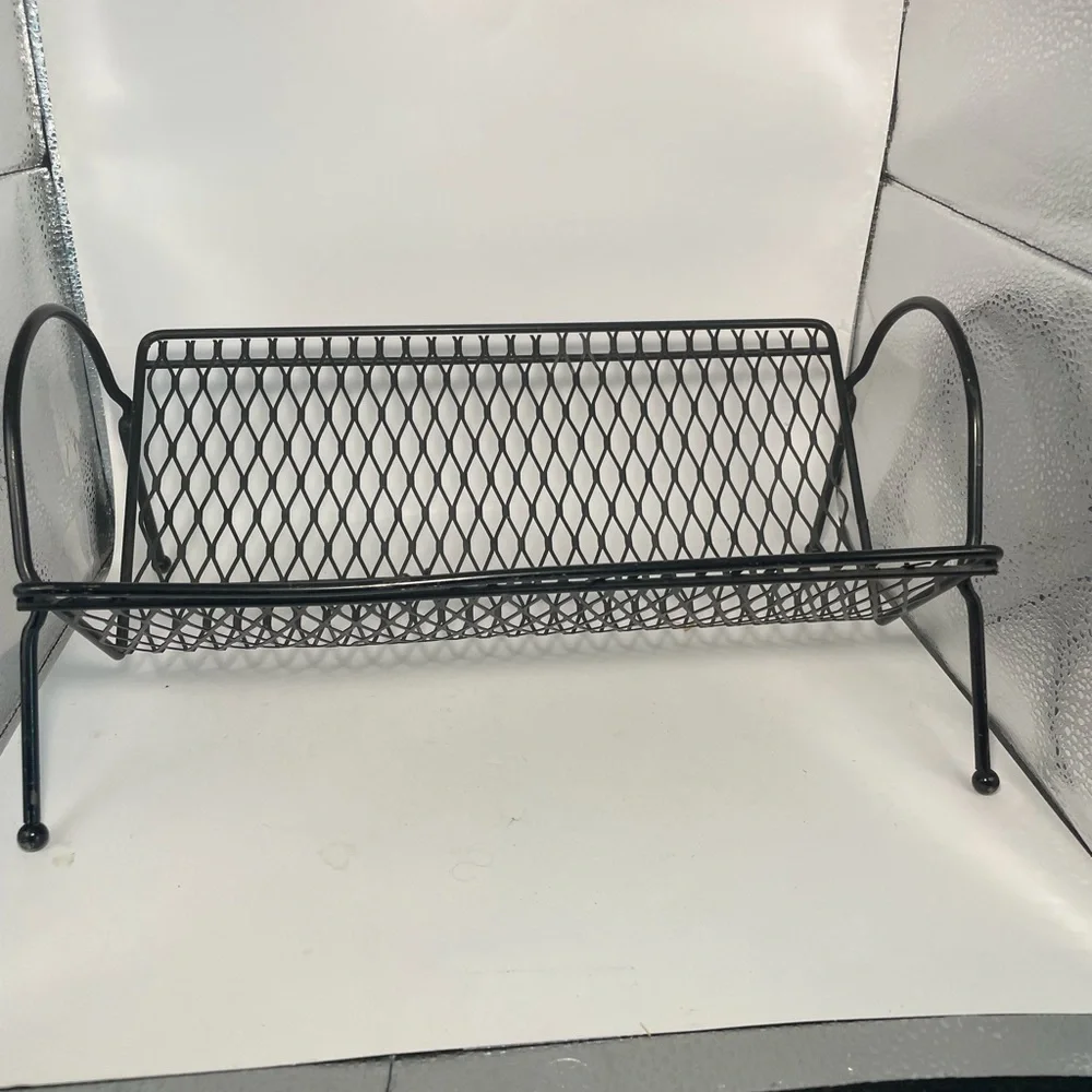 Mid Century Modern CD/DVD Books Rack Stand Mesh Metal Black